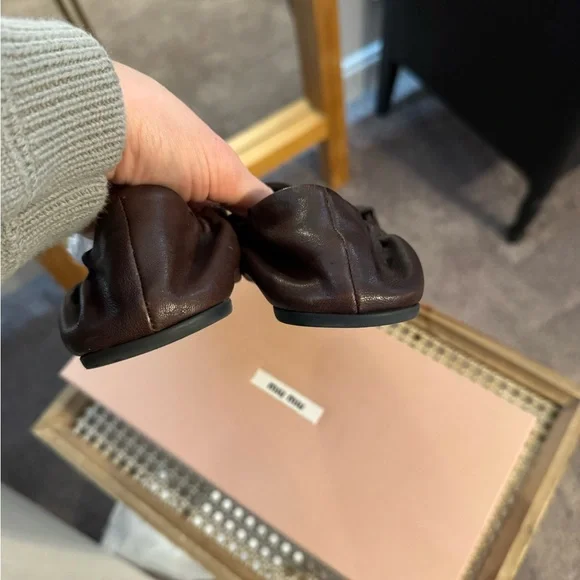 Miu Miu Rouched back Nappa Leather Brown Loafers - Picture 12 of 16